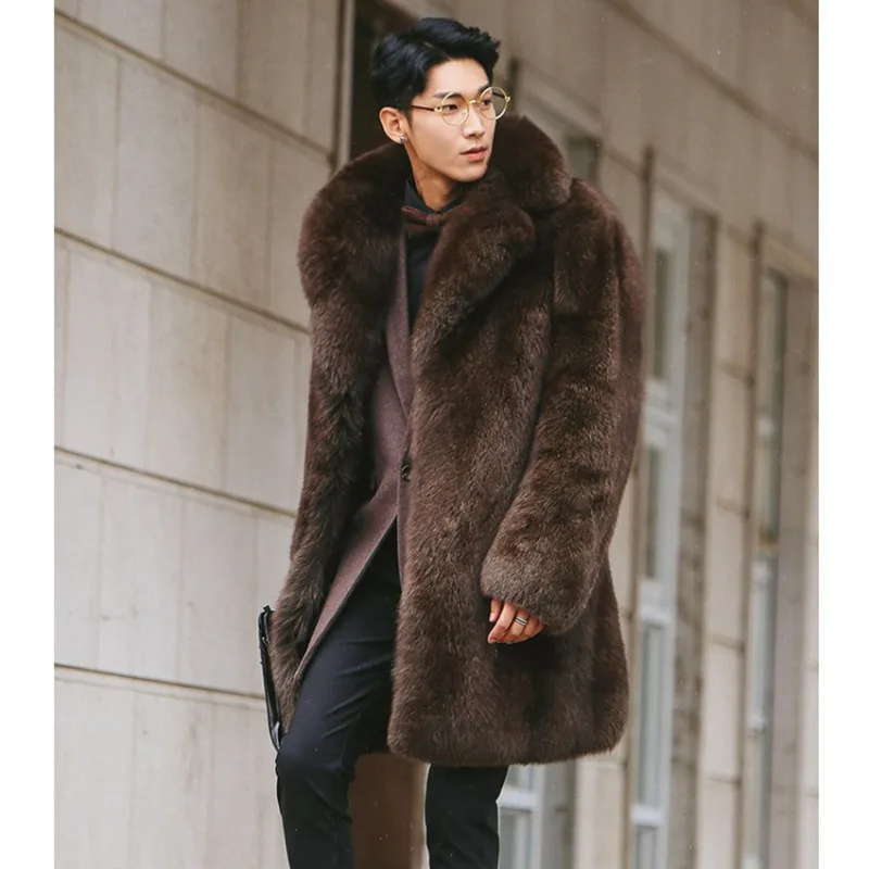 Luxury Brand Men's Winter Clothing Coat Faux Fur Jacket Plus Size Thick Warm Retro Simple Loose Casual Design Fashion Versatile