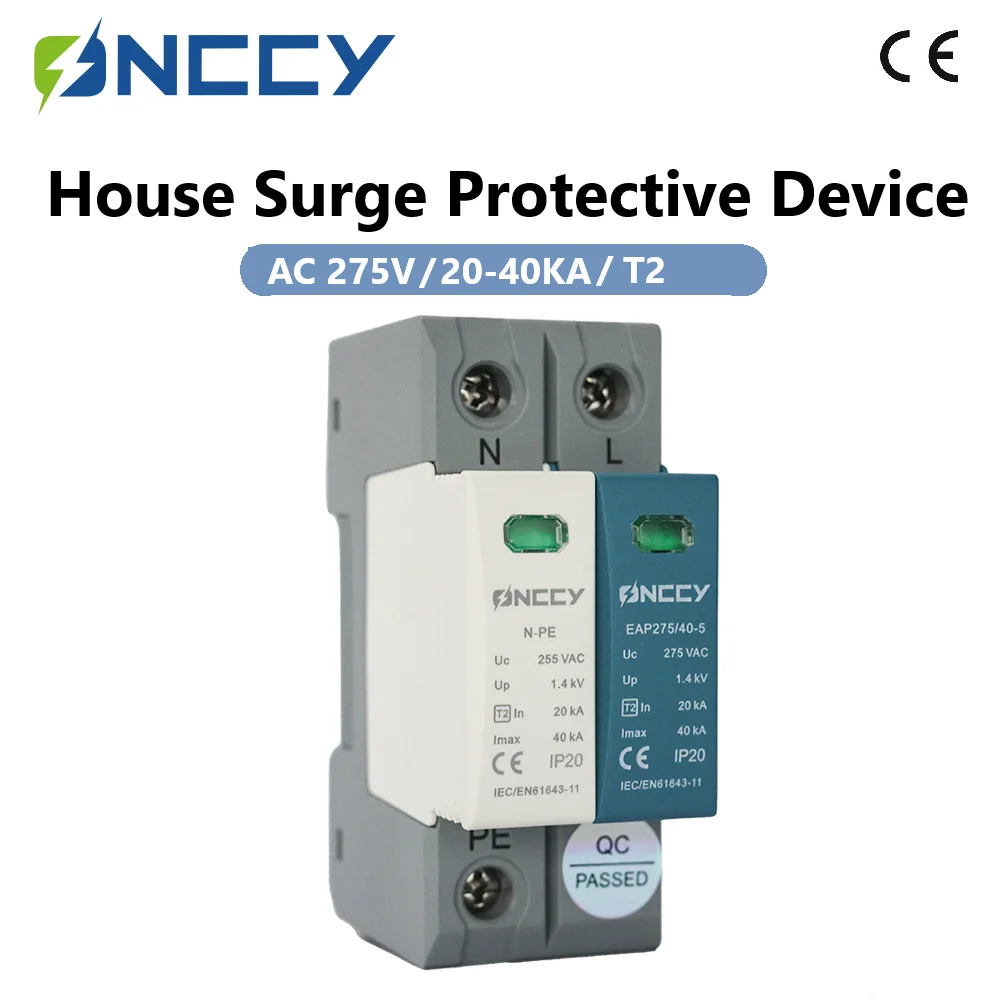 

ONCCY 1+NPE Surge Protector 20KA-40KA, AC 220V 230V AC 275V House Surge Protector, Protector Arrester Din Rail Installation