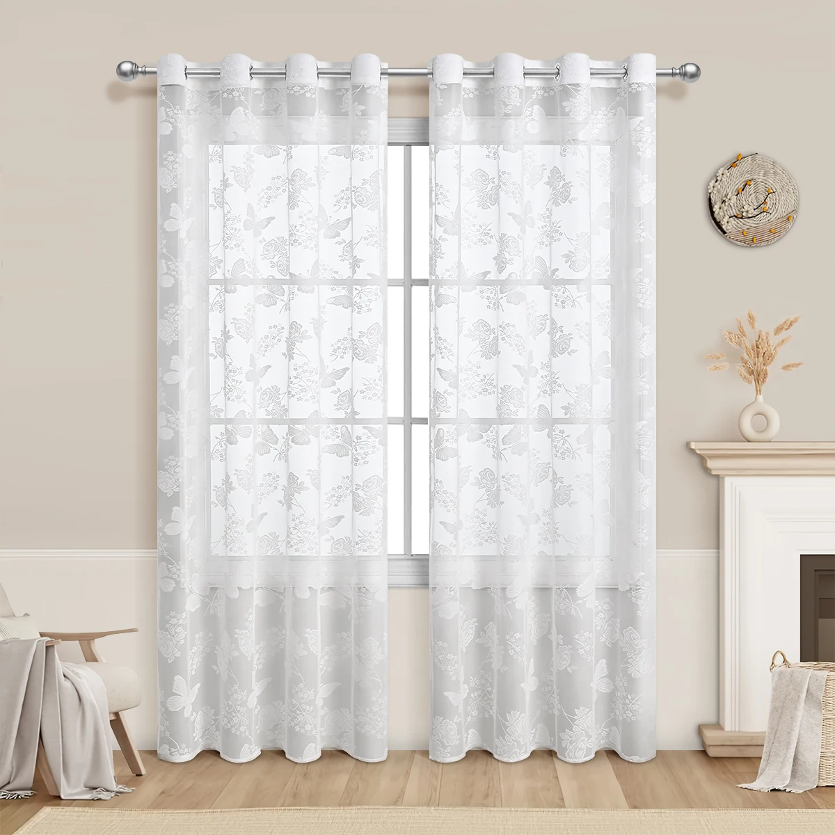 1pc Butterfly and Flower Patterned Punching Curtains for Versatile Household Use