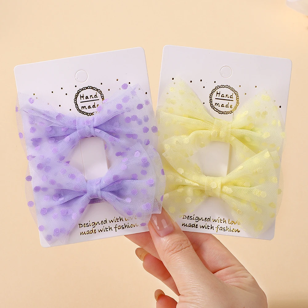

2Pcs/set Polka Dot Hair Bows Hair Clips for Girls Children Boutique Organza Bowknot Girl Lovely Hairgripes Hair Accessories