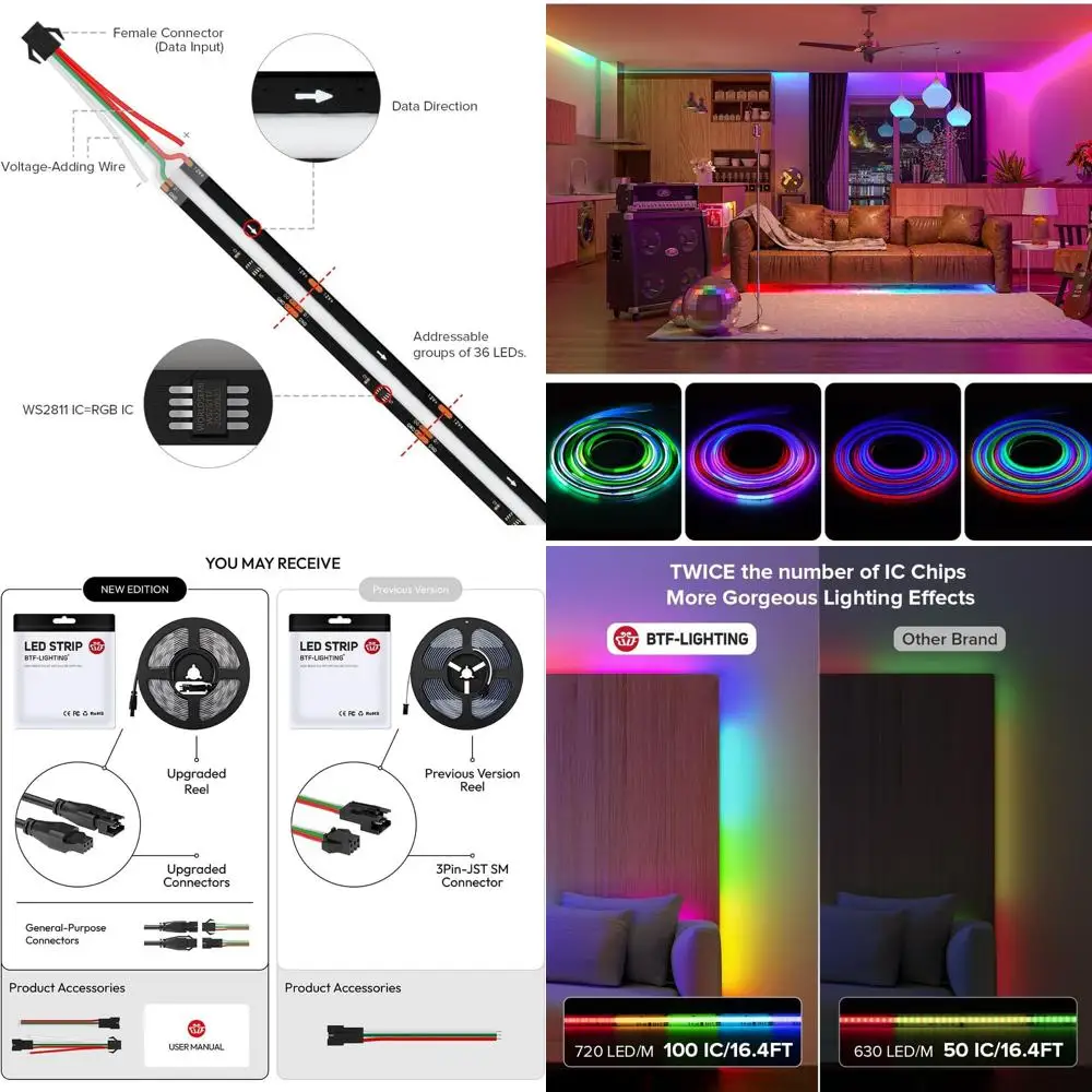 

Светодиодная лента RGB COB, 720 светодиодов/метр, гибкая, высокой плотности, с эффектом бегущего огня, 32,8 млн светодиодов, ширина 12 мм, черная печатная плата, 12В DC (без адаптера)