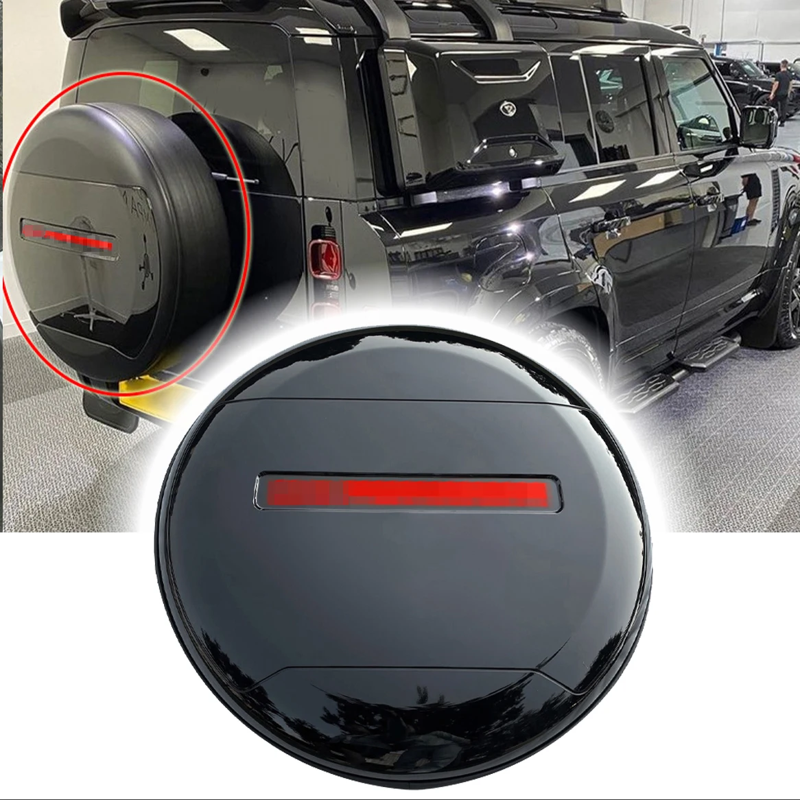 

Santorini Black ABS Spare Tire Cover fits for LR Defender 110 90 130 2020-2024 Spare Tyre Wheel Cover Protector Glossy Black