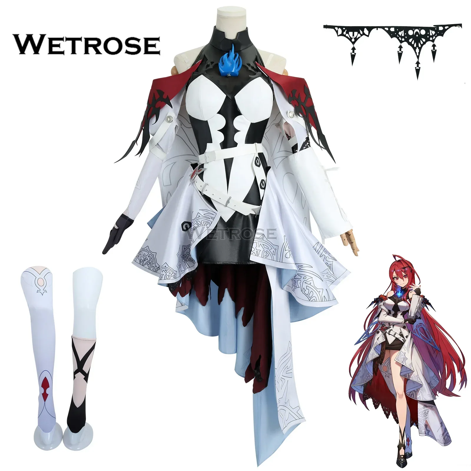 【Wetrose】 Elizabeth Rose Bloodflame Cosplay Costume Hoodie Hololive Justice Liz Lizzie Holo EN Vtuber Set Wig Halloween Xmas