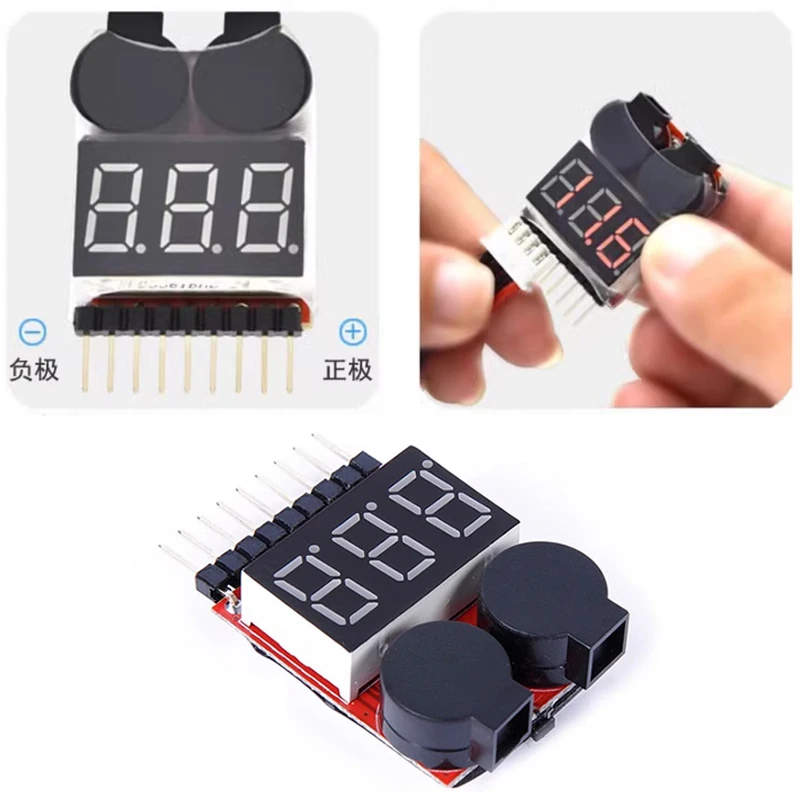 3pcs Lipo Battery Voltage Tester volt meter monitor buzzer Alarm 1-8s 3.7V-22.2V For Rc Lipo Battery Models