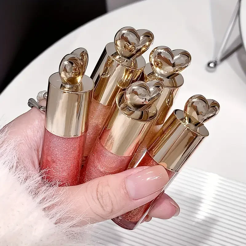 Balsamo per labbra idratante glitterato effetto lucido, rossetto scintillante con cappuccio a forma di cuore, nutriente per tutti i tipi di pelle Trucco labbra