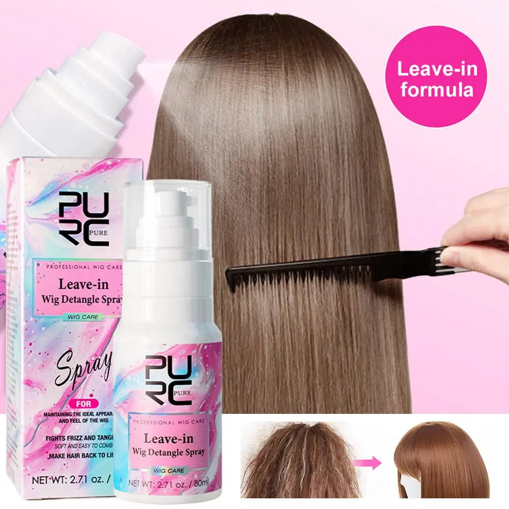 

80 мл несмываемый спрей для распутывания париков, кокосовое масло, разглаживающие блестящие средства по уходу за волосами для парика, предотвращающие вьющиеся мягкость волос