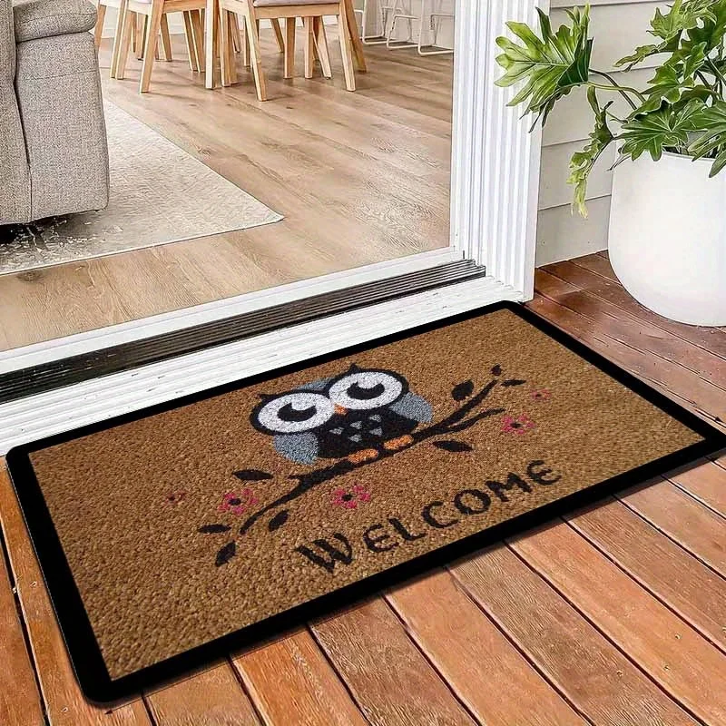 1pcKitchen Floor Mat, Q Version Owl Pattern Printed Floor Mat Thickened Wear-Resistant Suitable for Kitchen Living Room Porch