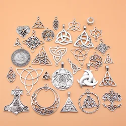 30pcs Antique Silver Color Triquetra Knot Charms Collection For DIY Jewelry Making, 30 Styles, 1 of Each