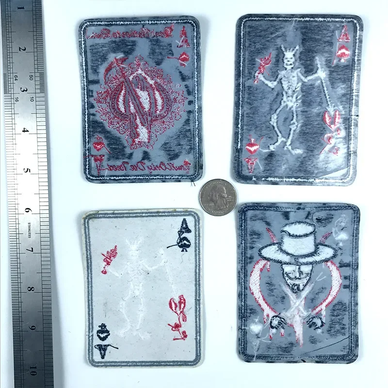 

Poker Cloth Sticker, European and American Punk Style Death God Demon White Bone Skull Heart A Adhesive-backed Embroidery