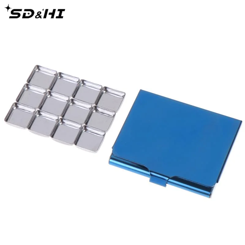 Small Magnetic Portable Watercolor Box 12 Grid 0.5ml Stainless Steel Pigment Tray Pallete Student Travel Painting Art Supplies
