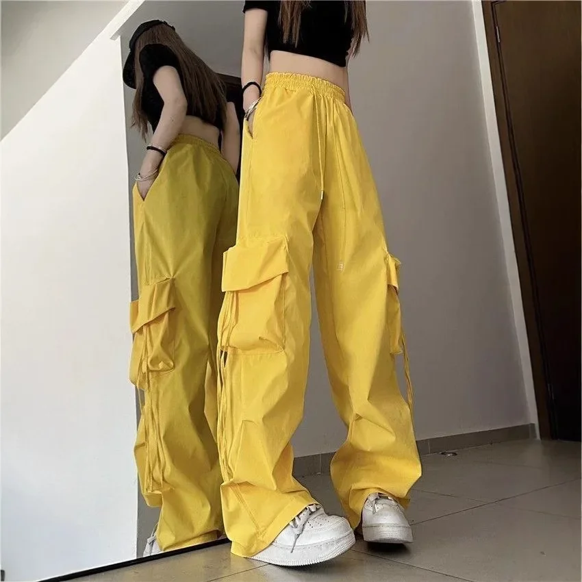 Legal menina workwear orts calças verão feminino americano qui seco fino casual perna larga solta calças de corte reto até o chão