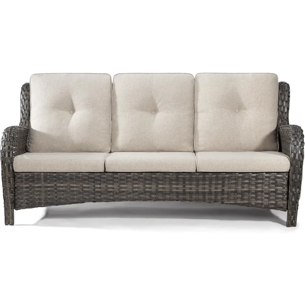 2024 New Outdoor Patio Couch Wicker Sofa - 3 Seater Rattan Sofa for Outside Patio Garden with Deep Seating and Olefin Cushions