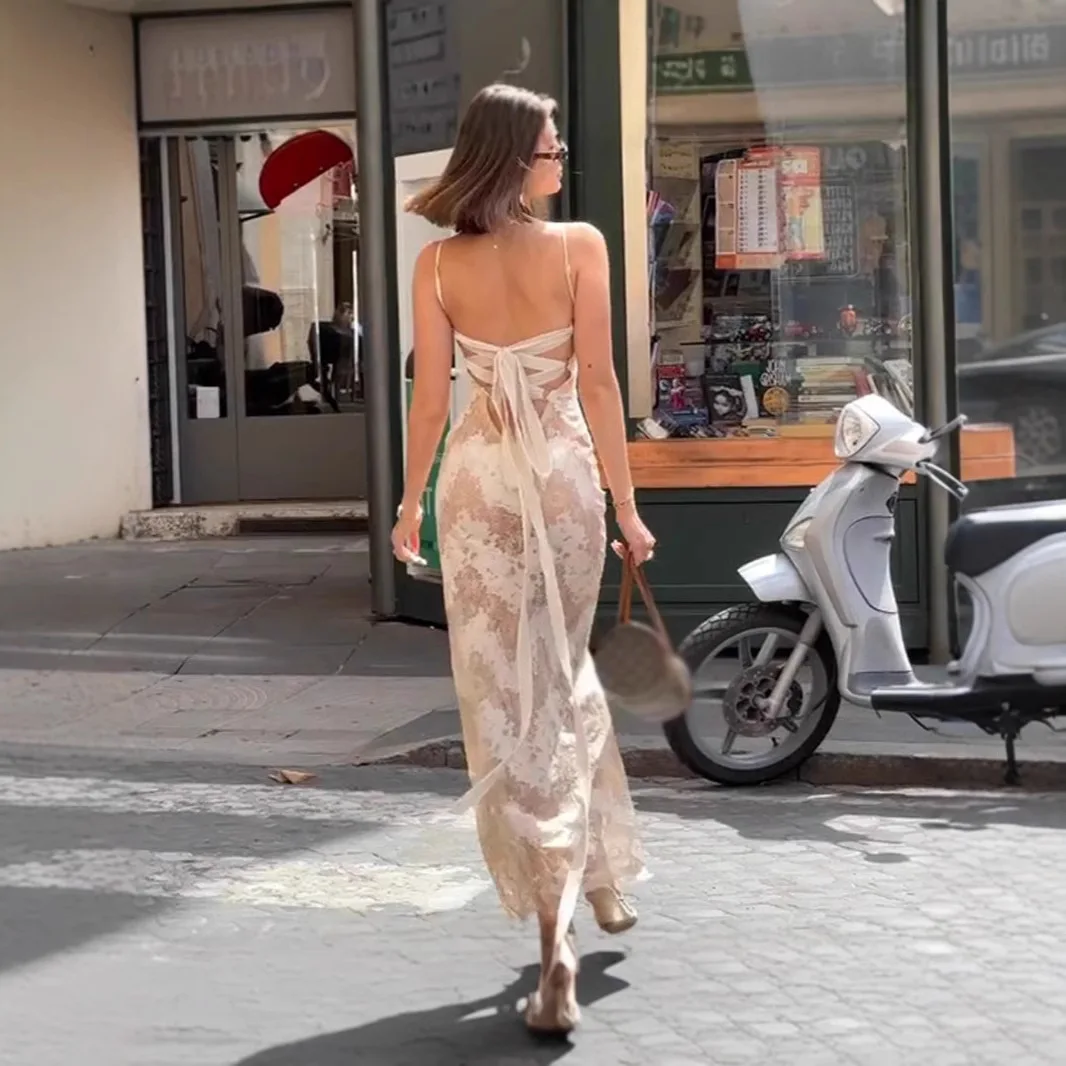 Sexy Backless Bowtie Low Cut Elegant High Waist Long Dress Vneck Gown Retro Strapless Dress Polyester Knitted Holiday Style