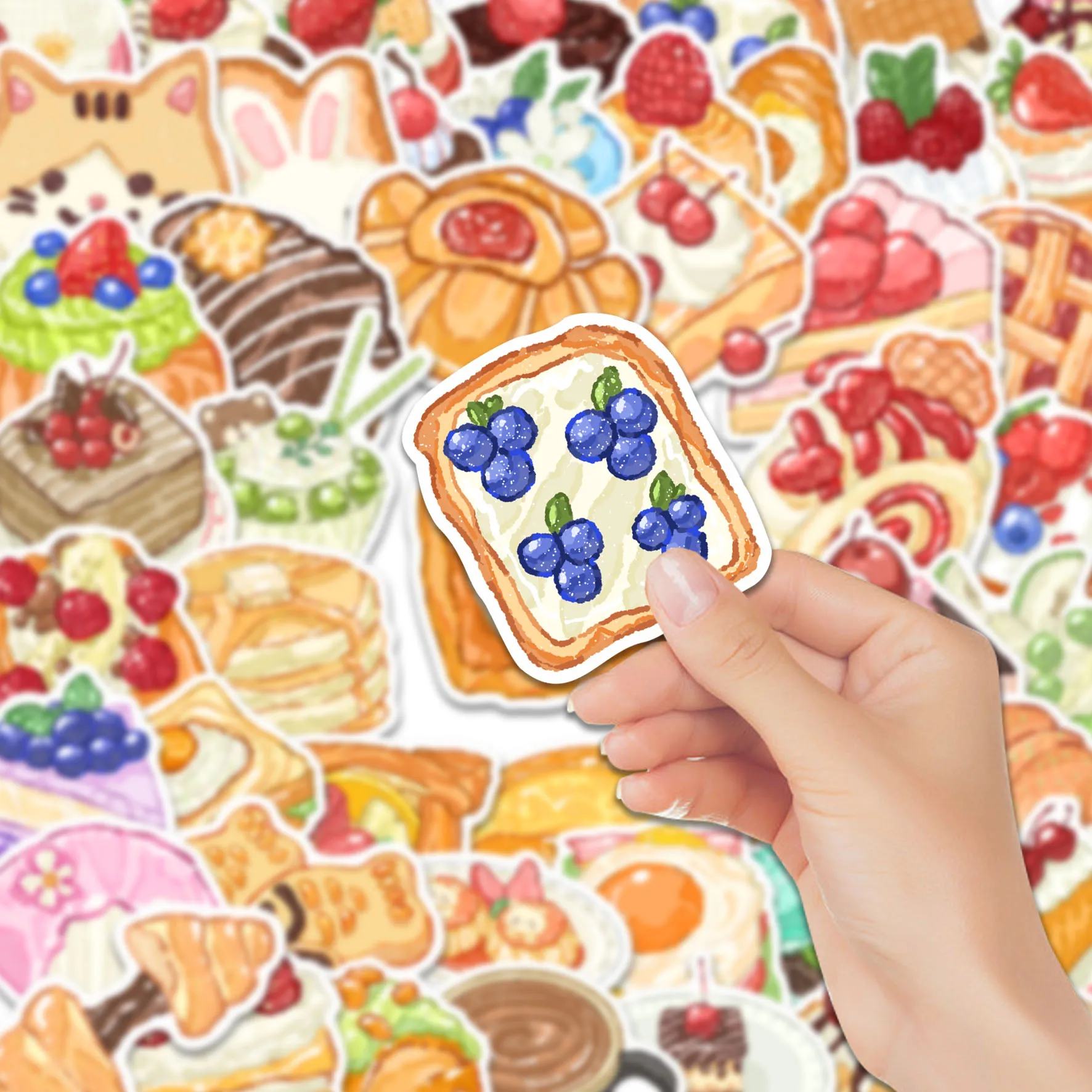 50pcs Dessert Foodie Stickers Hand-Drawn Waterproof Vinyl Decals for Laptop Phone Scrapbook Decor Sweet Pastry Aesthetic Lovers