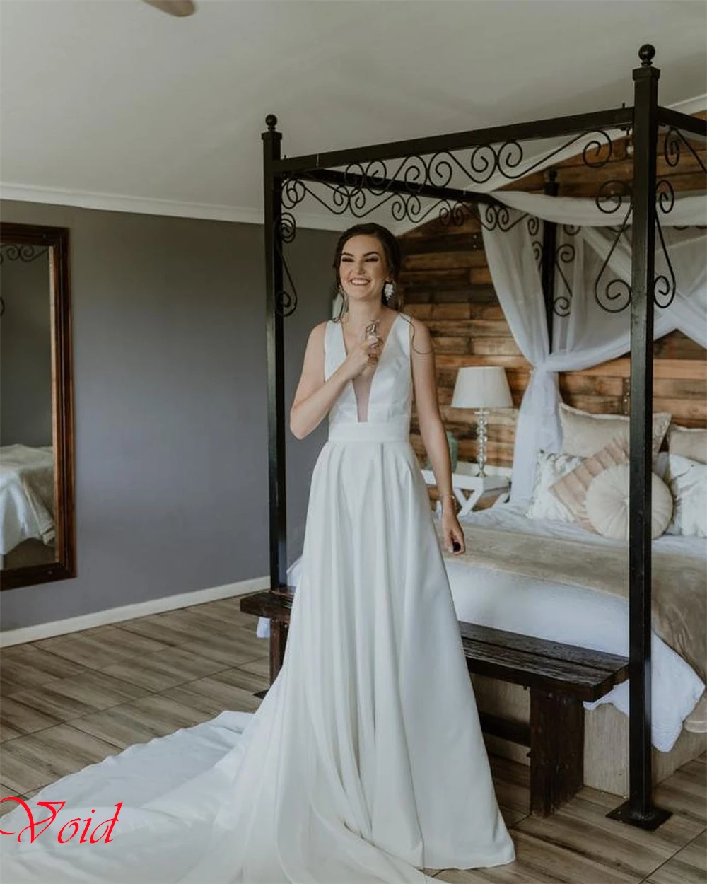 

Customized White Jersey Bridal Gowns Elegant V-neck Cap Sleeve Wedding Dresses Chapel Train Zipper Back Vestido De Novia