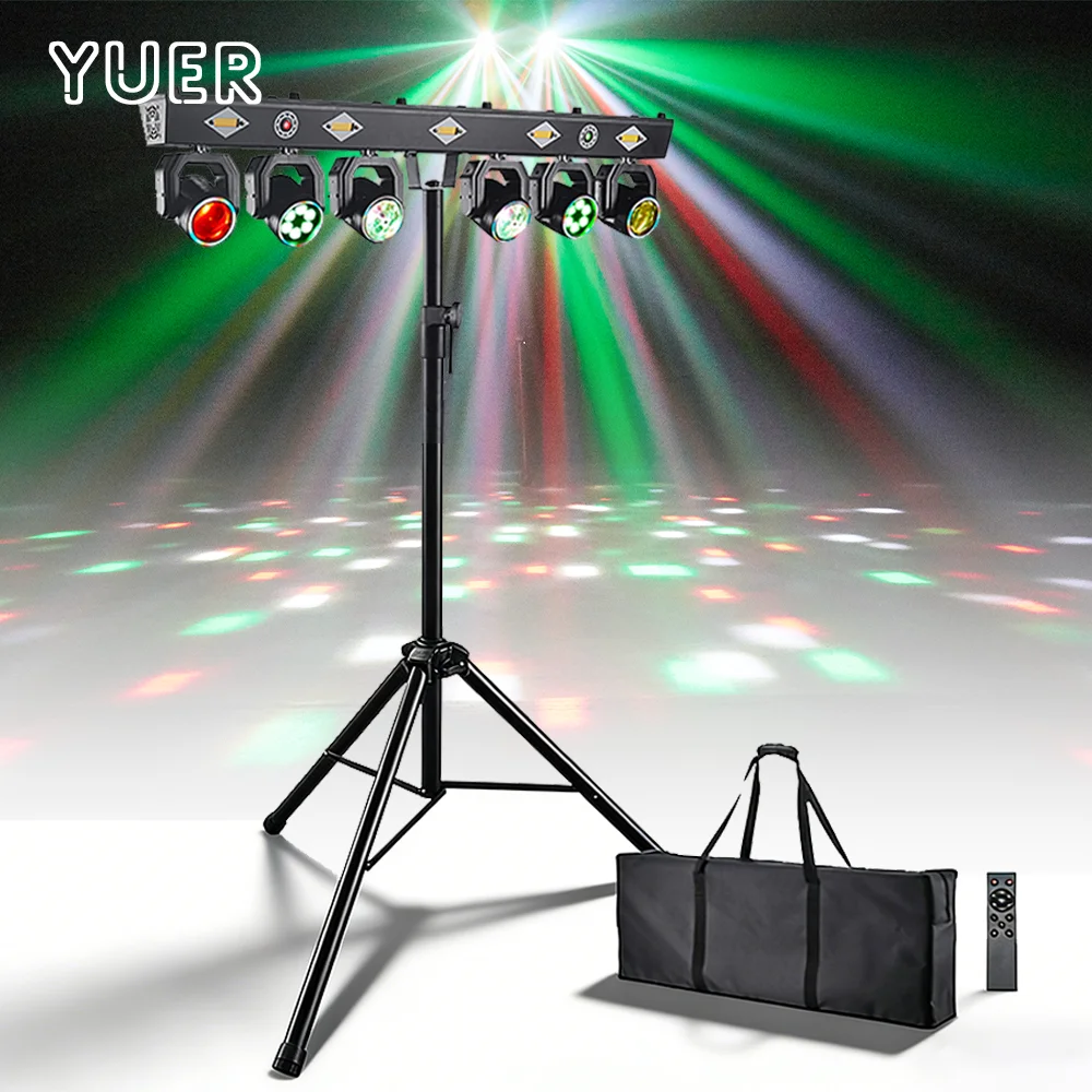 

Светодиодный световой прибор YUER 120W с 6 движущимися головками, RGB, эффект стробоскопа, сценическое освещение, DMX512, звуковое управление для DJ, дискотек и шоу