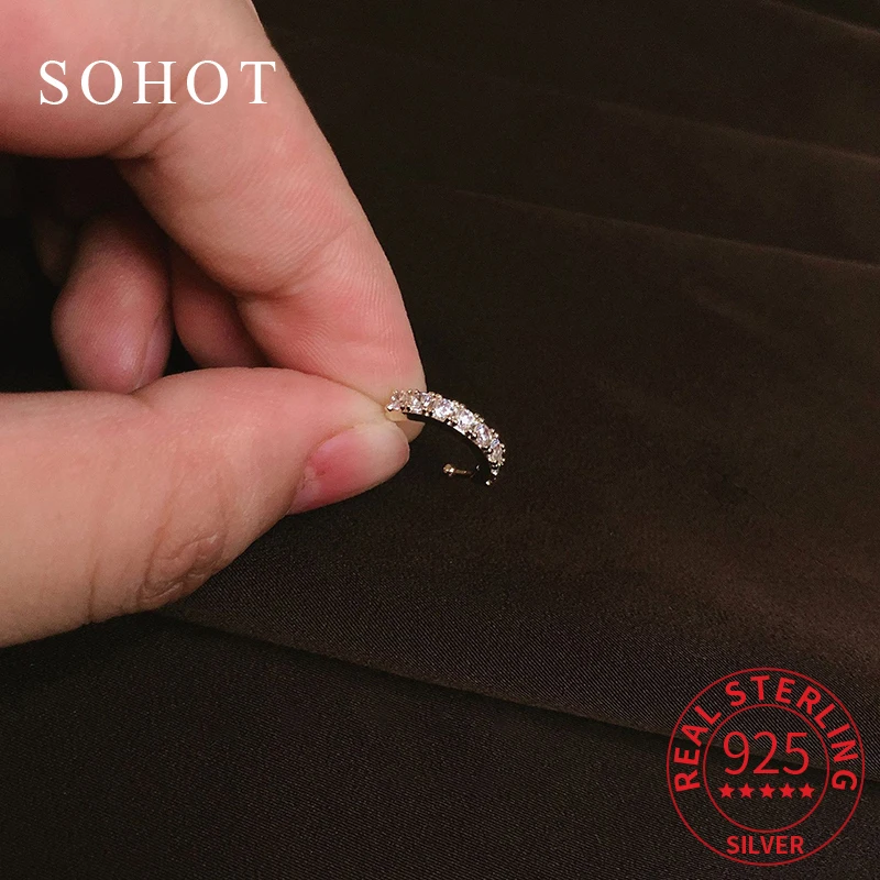 

Real 925 Sterling Silver Zircon 14K Gold Light Luxury Clip Earrings For Charm Women Minimalist Trendy Fine Jewelry Accessories