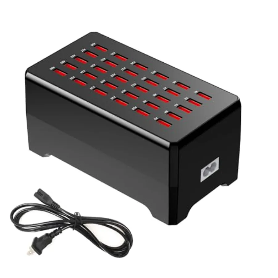 

30-Port 150W/30A USB Charging Station with Multiple Ports for Smartphones Tablets and Other Devices in Black