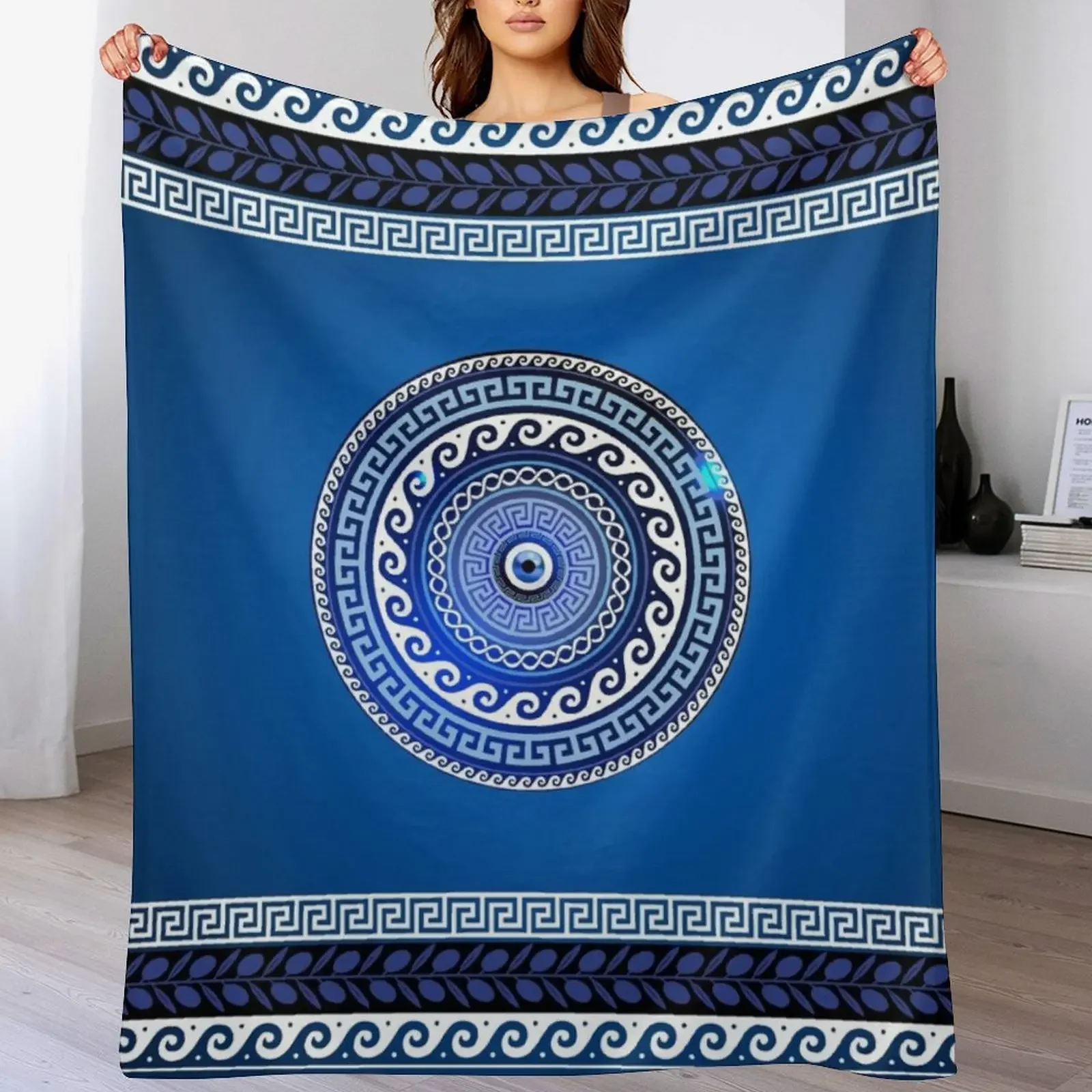 Mati Evil Eye Greek Key Patterns Yiorgos Collection Throw Blanket Sofa Quilt anime Blankets