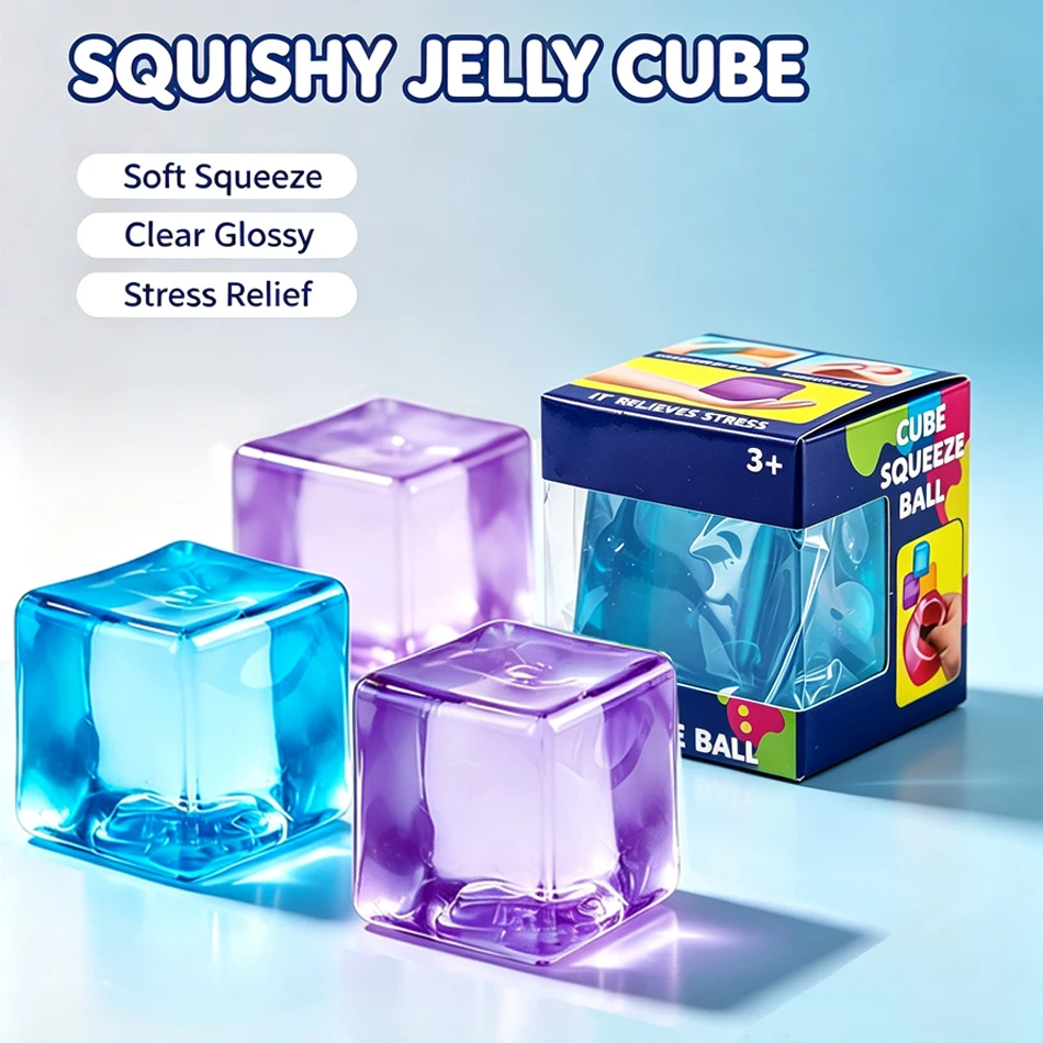 Transparent Jelly Squishy Cube Squeeze Toy Stress Relief Fidget Sensory Toy Portable Anti-anxiety Decompression Gift