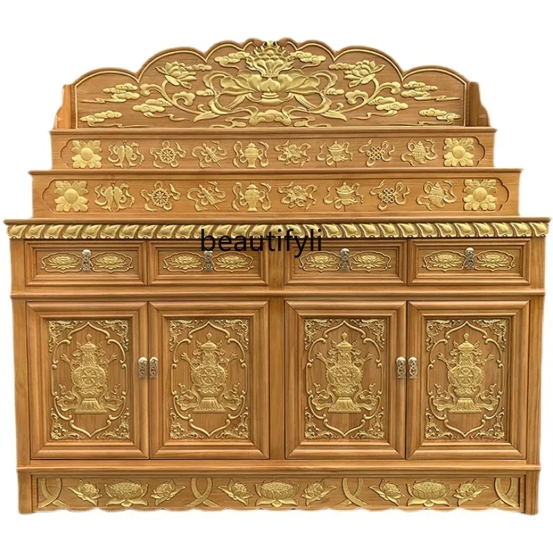 

newSolid Wood Household God of Wealth Clothes Closet Tibetan-Style Mitzon Buddha Cabinet 3-Layer Worship Table furnituress1001