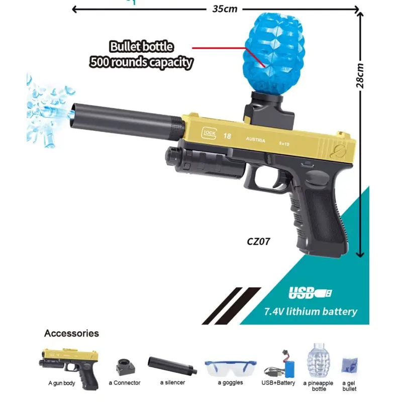 하이드로겔 글록 장난감 총, 전기 스플래터 볼 블래스터, 워터 젤 권총, 고속 사격 에어소프트 무기, 성인 소년 CS