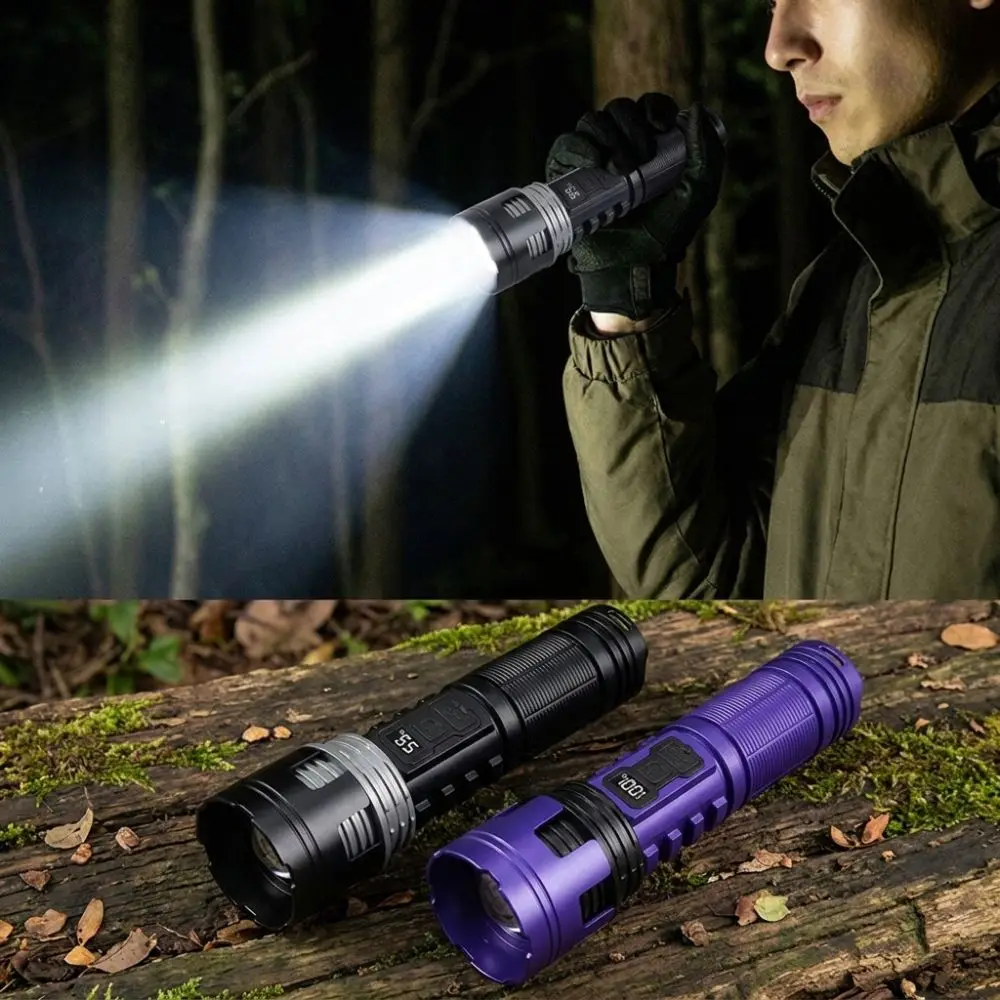 Telescopic Zooming Strong Flashlight Digital Power Display COB Flood Camping Flashlight Adjustable Brightness Super Bright