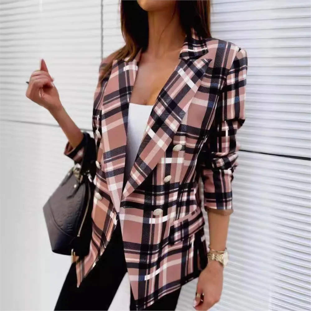 Long Sleeved Double Breasted Fashion Printed Casual Women's Suit Blazer Para Mujer Blazer Feminino De Alta Qualidade Moda Mujer