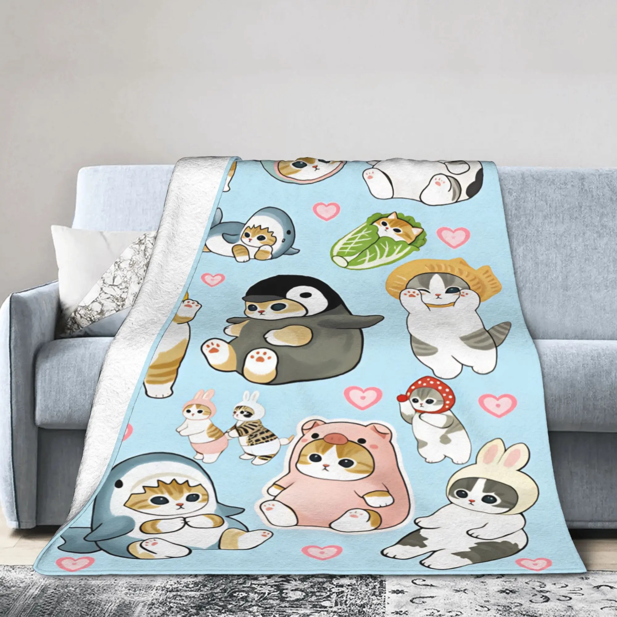 Mofusand Japanese Shark Cat  Blanket  Picnic Flannel Throw Blanket For Couch Chair Sofa Bed Warm Design Quality Bedspread Gift