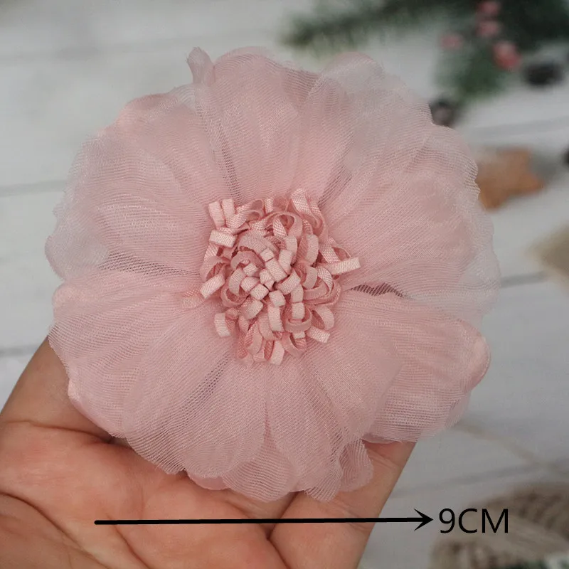 10Pcs Set Pink Series Mix 10 Styles Chiffon Organza Fabric Rose Flowers Wedding Dress Girls Clothing Headwear Decoration DIY