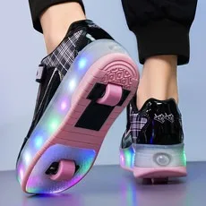 

2025 Double-wheel illuminated walking shoes, outdoor roller skates, children's Gifts kids sneakers