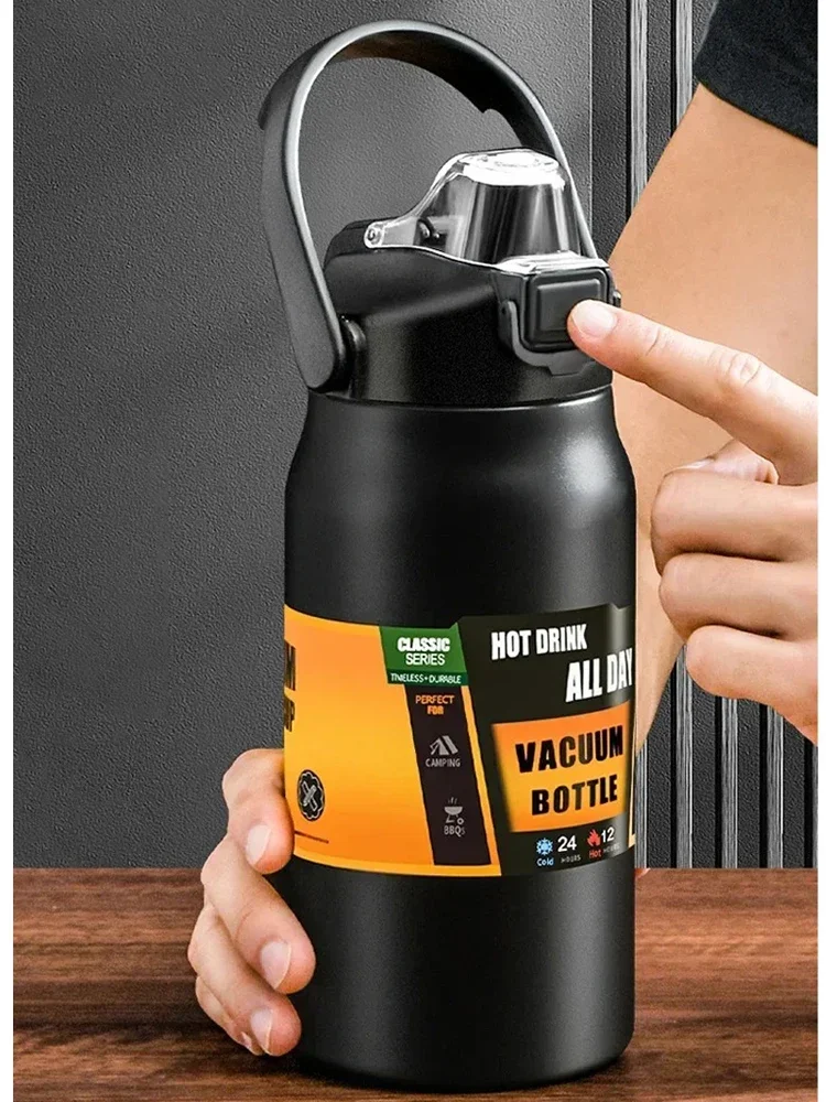 

Термос из нержавеющей стали 304, уличный термос, 1500 мл, портативная кружка, стакан, термос, спортивная бутылка для холодной и горячей воды с соломинкой