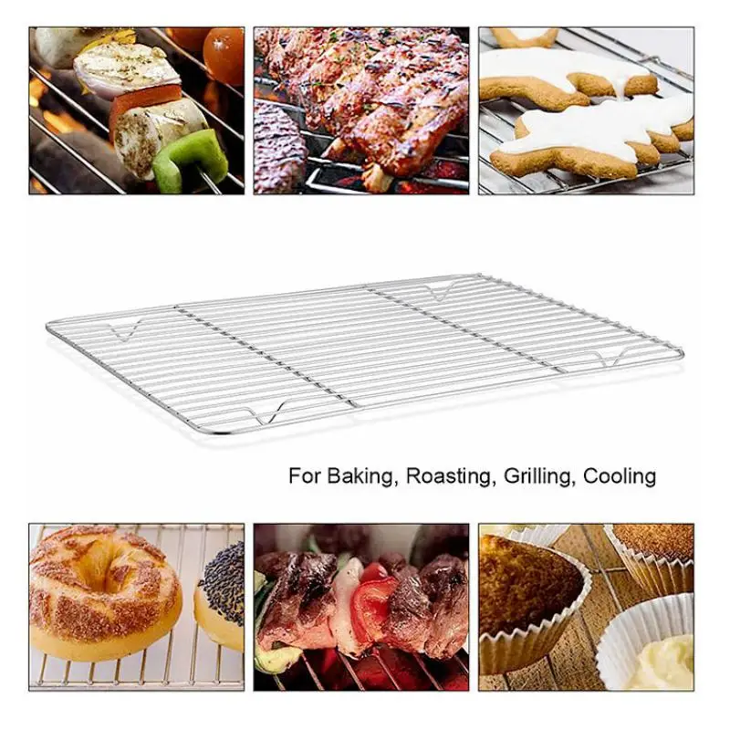 Round Square 304 Stainless Steel Thicken Air Fryer Rack Grid Grill For Home Kitchen Oven Steamer Cooker