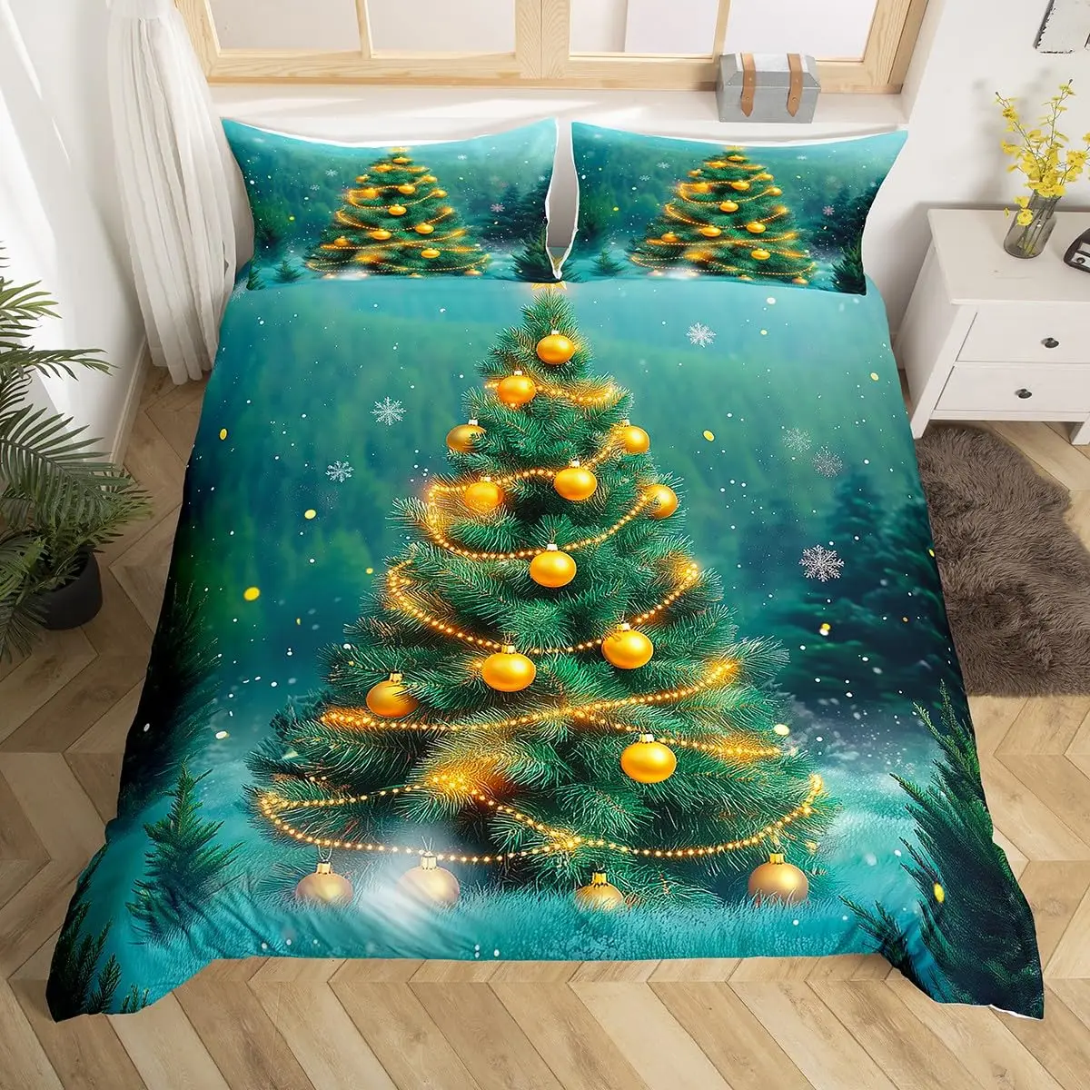 Merry Christmas Bedding Set Twin King Size Cartoon Car Duvet Cover for Kids Adult Cute Snowman Comforter Cover with 2 Pillowcase