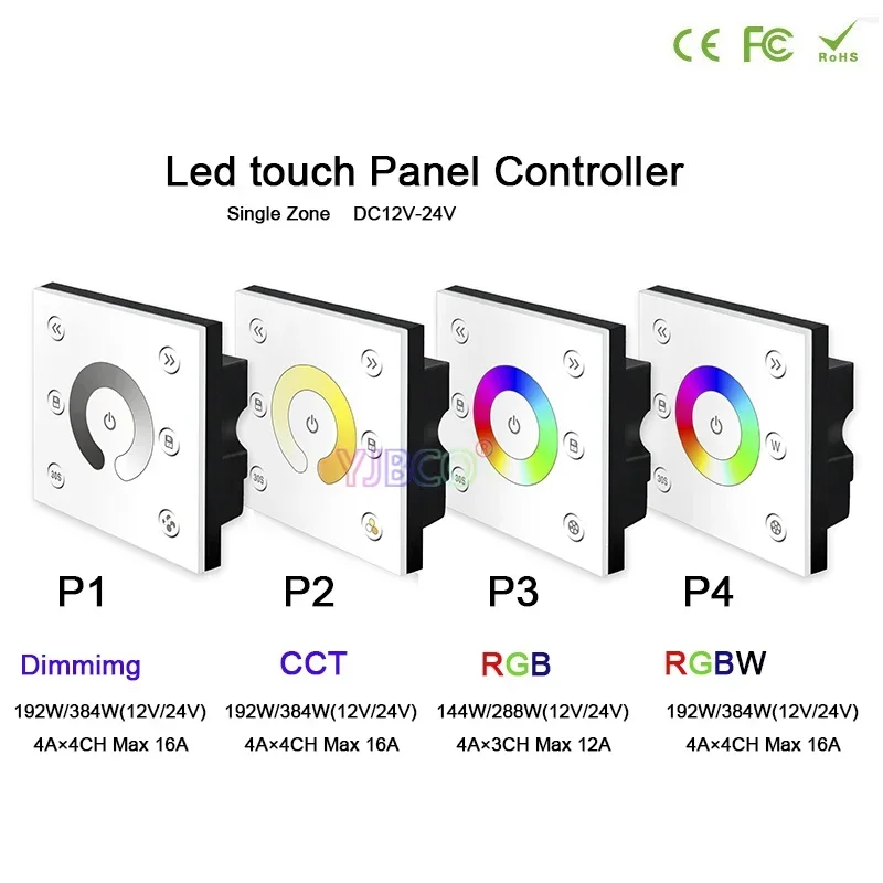 Bincolor Wall-mounted 86 Touch panel dimming/CCT/RGB/RGBW LED Strip Light Controller,wireless remote DC12V 24V Lamp Tape Switch