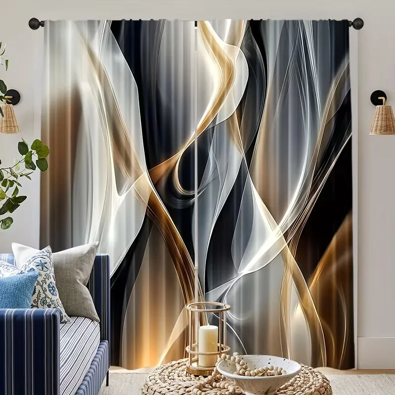 2Pcs Abstract curve print curtains,suitable for bedroom,living room kitchen decoration,home decoration,window decoration