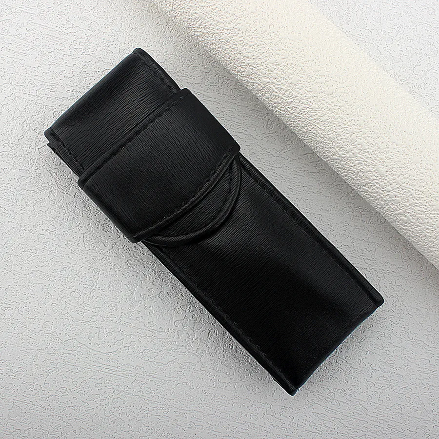 PU Leather Fountain Pen Case Pencil Case 2 Slots Black Pouch Bag Case for Roller Ball Point Office School