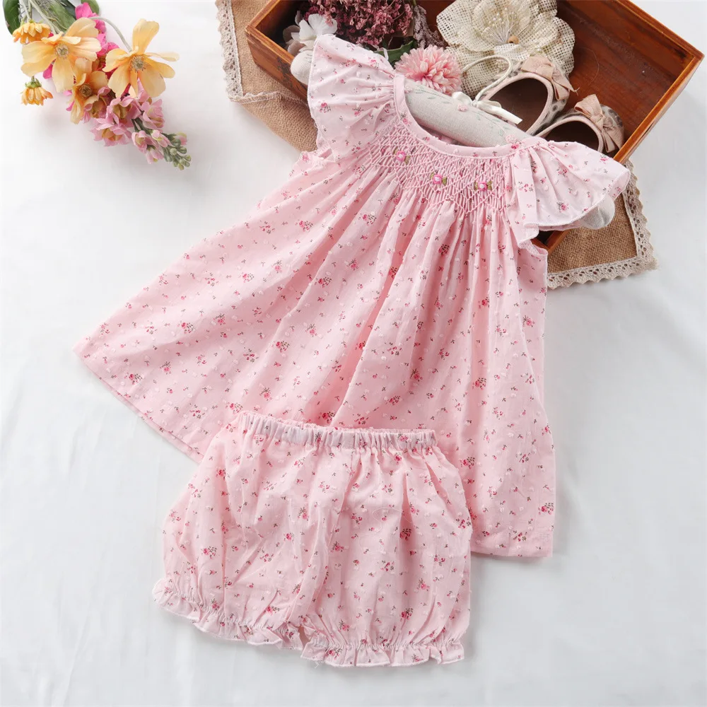 

Summer Baby Girl Dress Suit 2024 Kids Clothes For Girls Flower Embroidery Two-Piece Short-Sleeve Shirt + Bread Pants Set