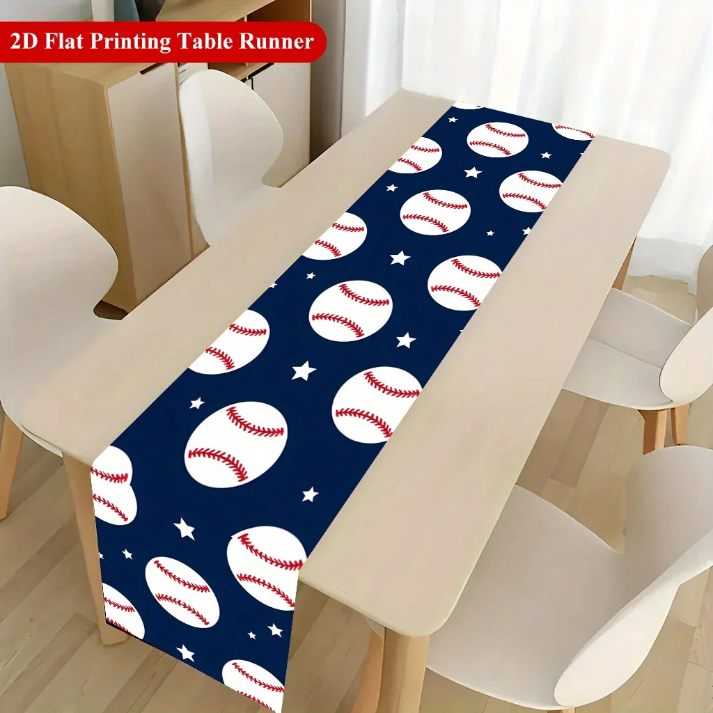 2D‑Printed Baseball & Star Table Runner, Decor for Dining Table, Coffee‑Table, Gatherings, Indoor‑Outdoor Parties