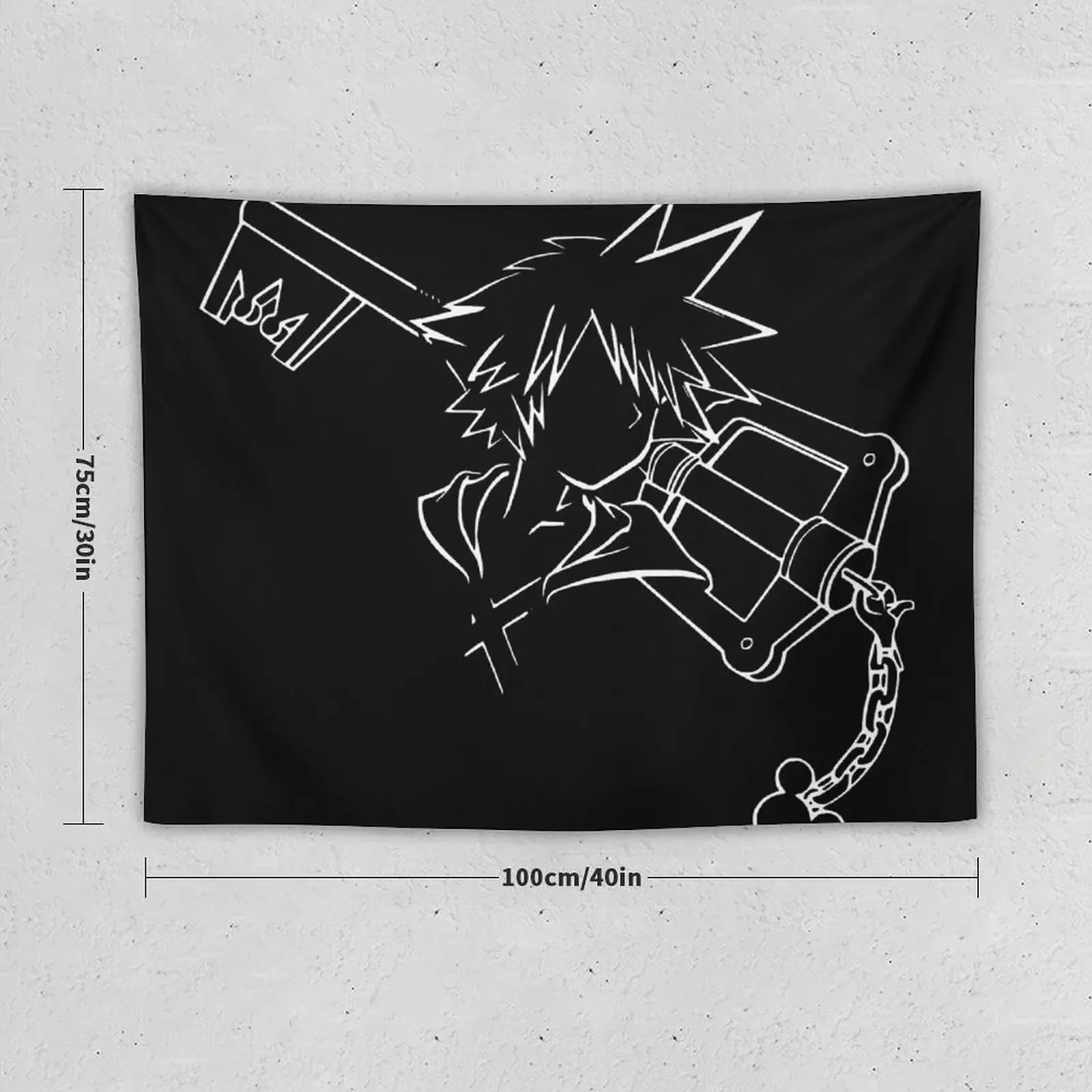 Sora/keyblade lineart white Tapestry Kawaii Room Decor Aesthetic Room Decorations Tapestry