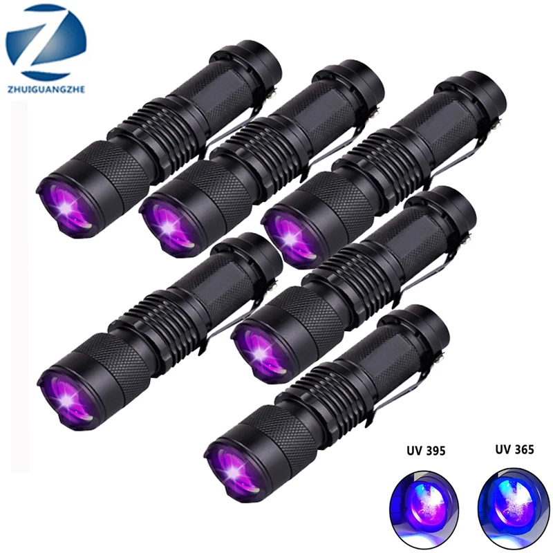 new UVC 365 395 Penlight Focus Lantern Led Flashlight Torch Light Bulbs Q5 SK68 Adjustable Aluminum Alloy 2000 5W Black