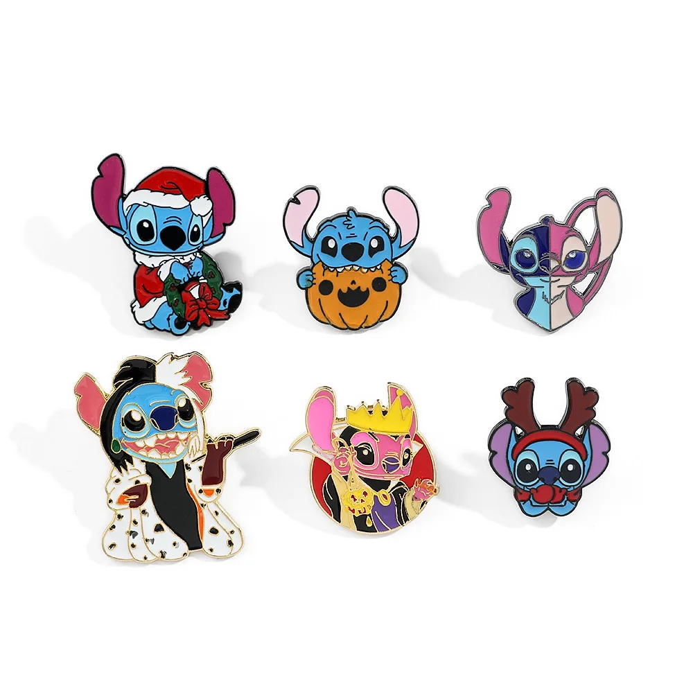 

Disney 6 Pcs Cartoon Anime Lilo & Stitch Brooch Cute Scrump Angel Lapel Pin Fashion Animal Metal Enamel Badge Jewelry Backpack C