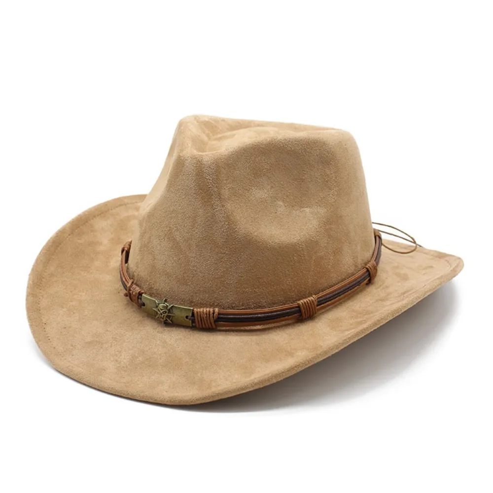 Vintage Artificial Suede Cowboy Hats Big-edge Solid Color Cowgirl Cap Breathable Grassland Country Hat Spring