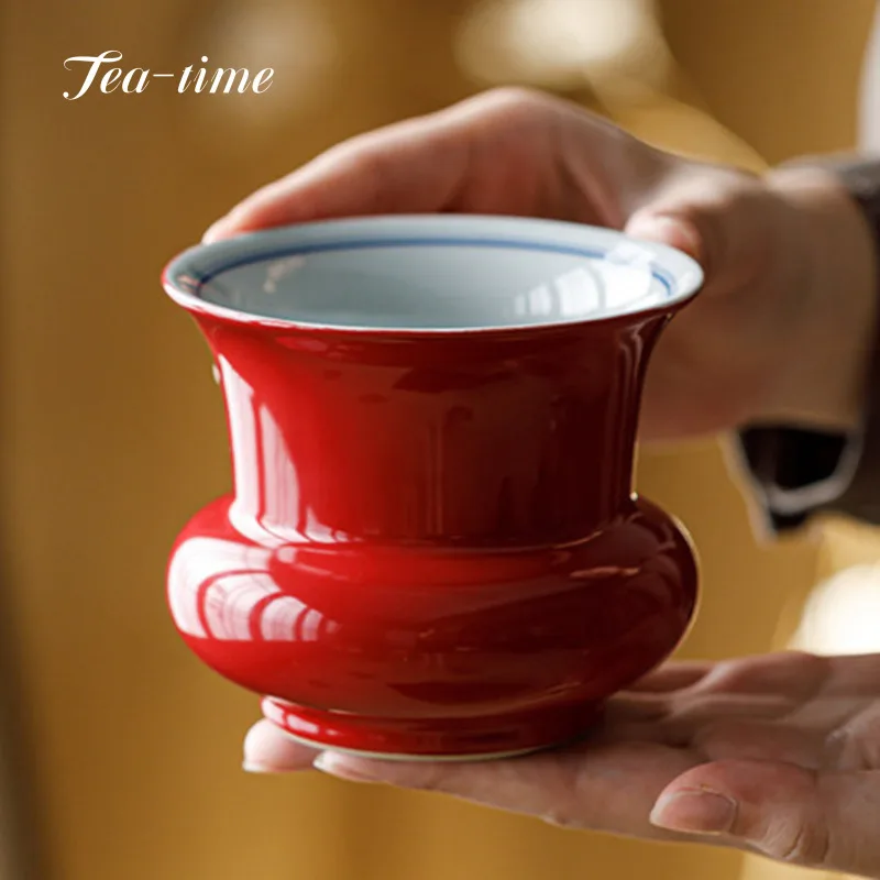 Immagine 4: Ceramica dipinta a mano Jianshui Città Proibita Ciotola per il lavaggio del tè rosso Barattolo di residui Secchio d'acqua Cinese Grande graziosa ciotola Cerimonia del tè
