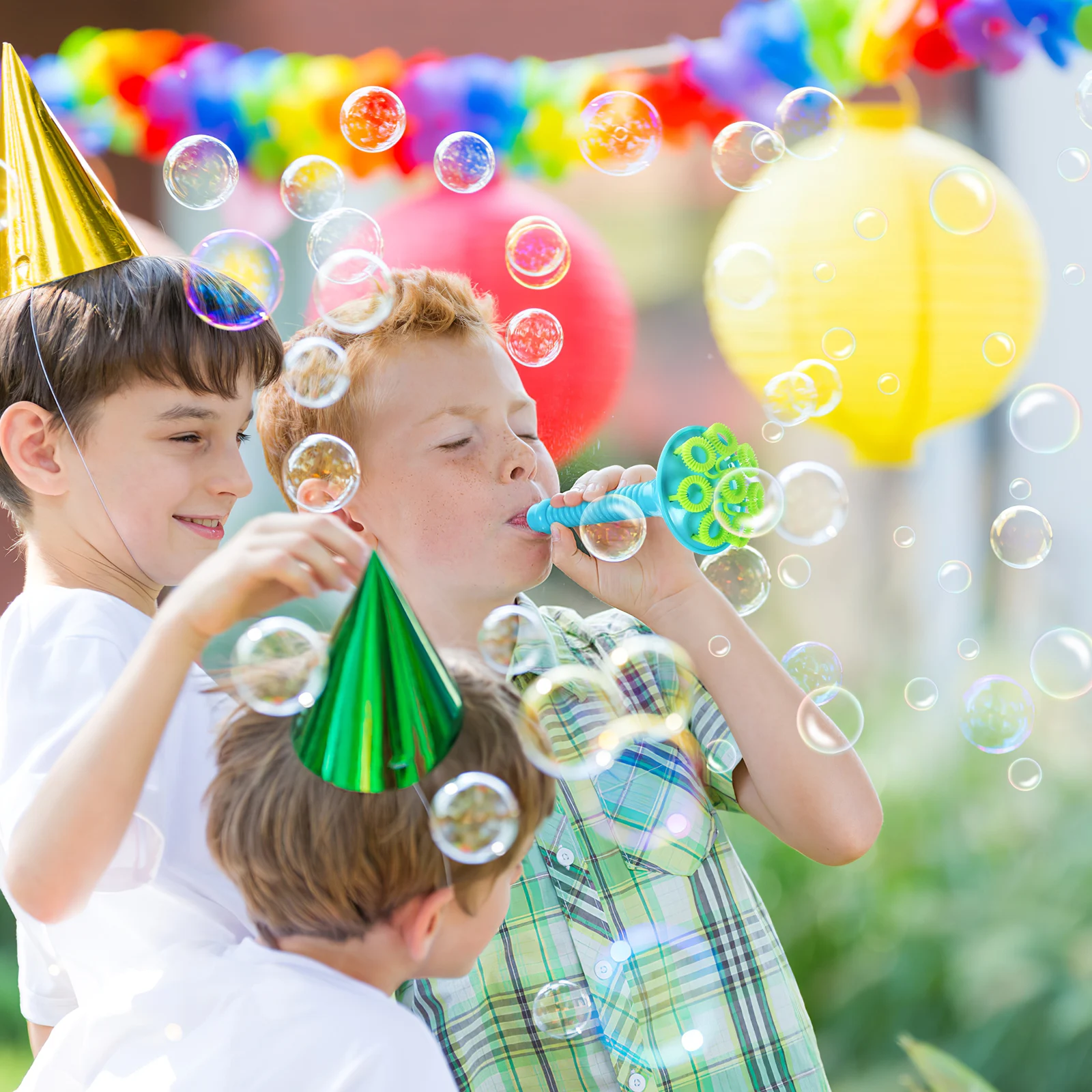 Funny Blowing Bubble Tool Jumbo Giant Blowing Bubble Tool Trumpet Shaped Bubble Maker with Tray Summer Party Favors Outdoor Toys