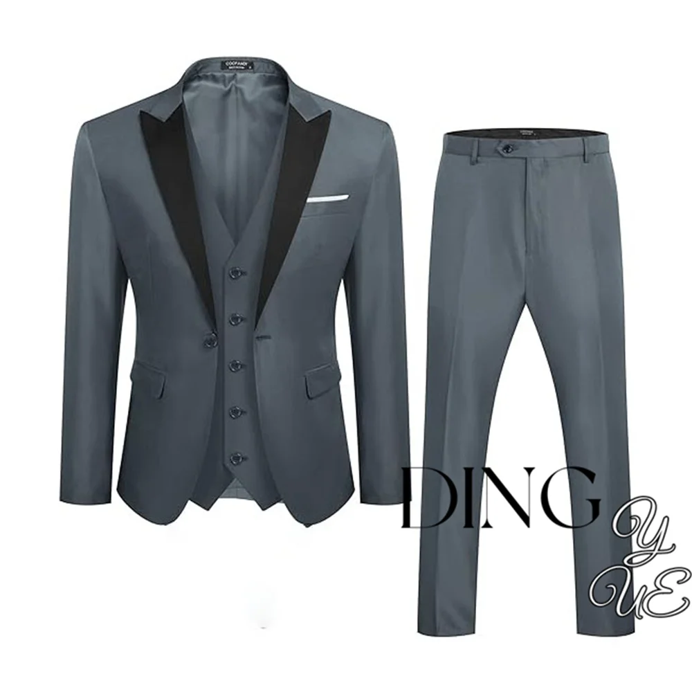 

Men 3 Piece Suit Slim Fit Tuxedo One Button Prom Suits Blazer Jacket Vest Pants costume homme pour mariage