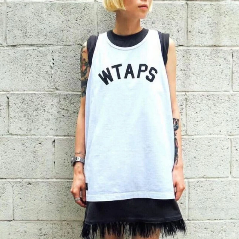 Simple Classic Letters Logo Print WTAPS Vest Men Women High Quality Cotton White Gray Navy Blue Sleeveless T-Shirt Top With Tag