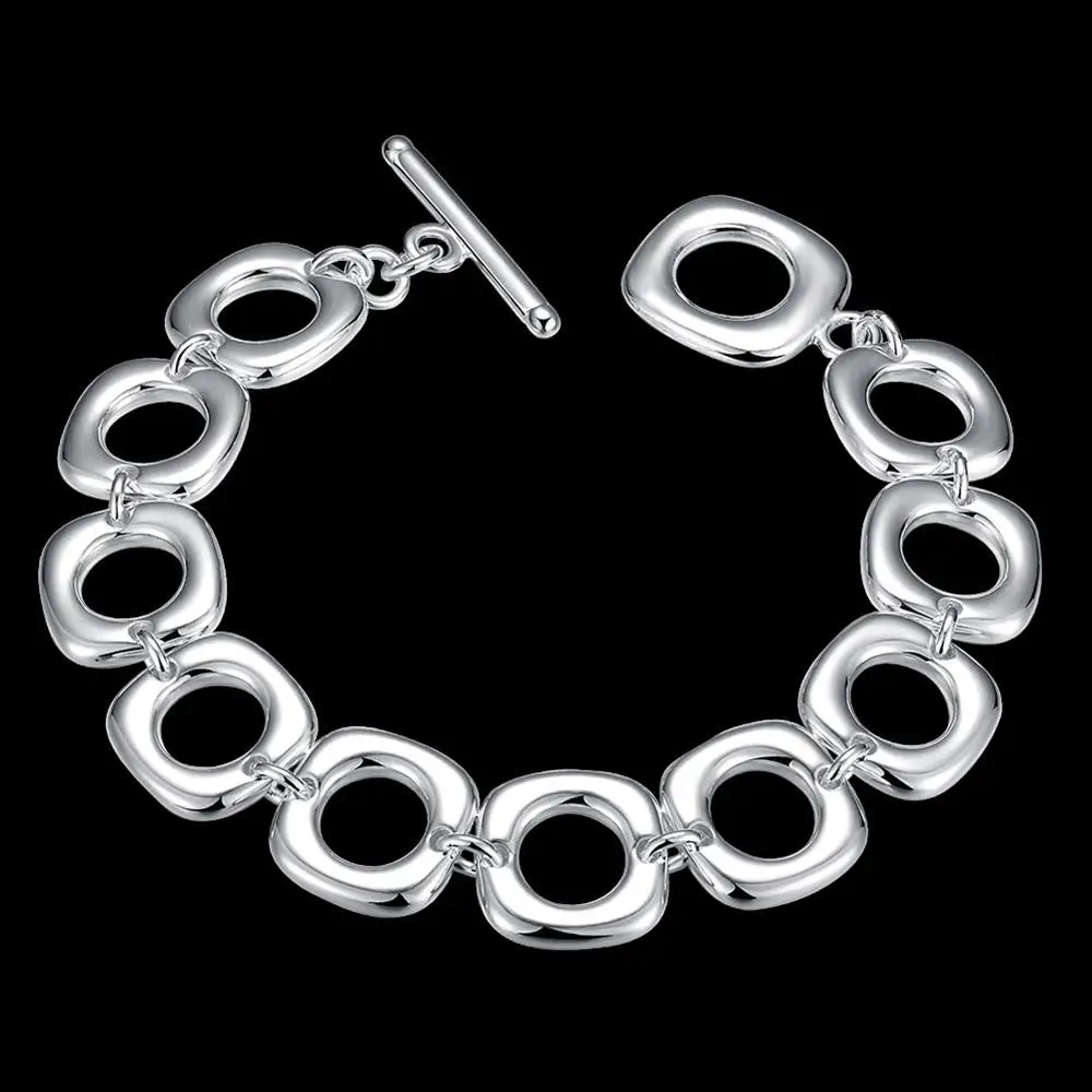 Hot Popular classic Square circle chain 925 Sterling Silver Bracelet for woman man Wedding party Christmas Gifts fashion Jewelry