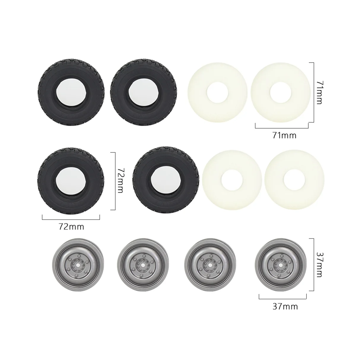 Rcカー用ソフトタイヤホイール,アップグレードパーツアクセサリー72mm,mn d90,mn98,mn99s,wpl 14,c24,c34,b14,b24,ldrc p06,4個に適合