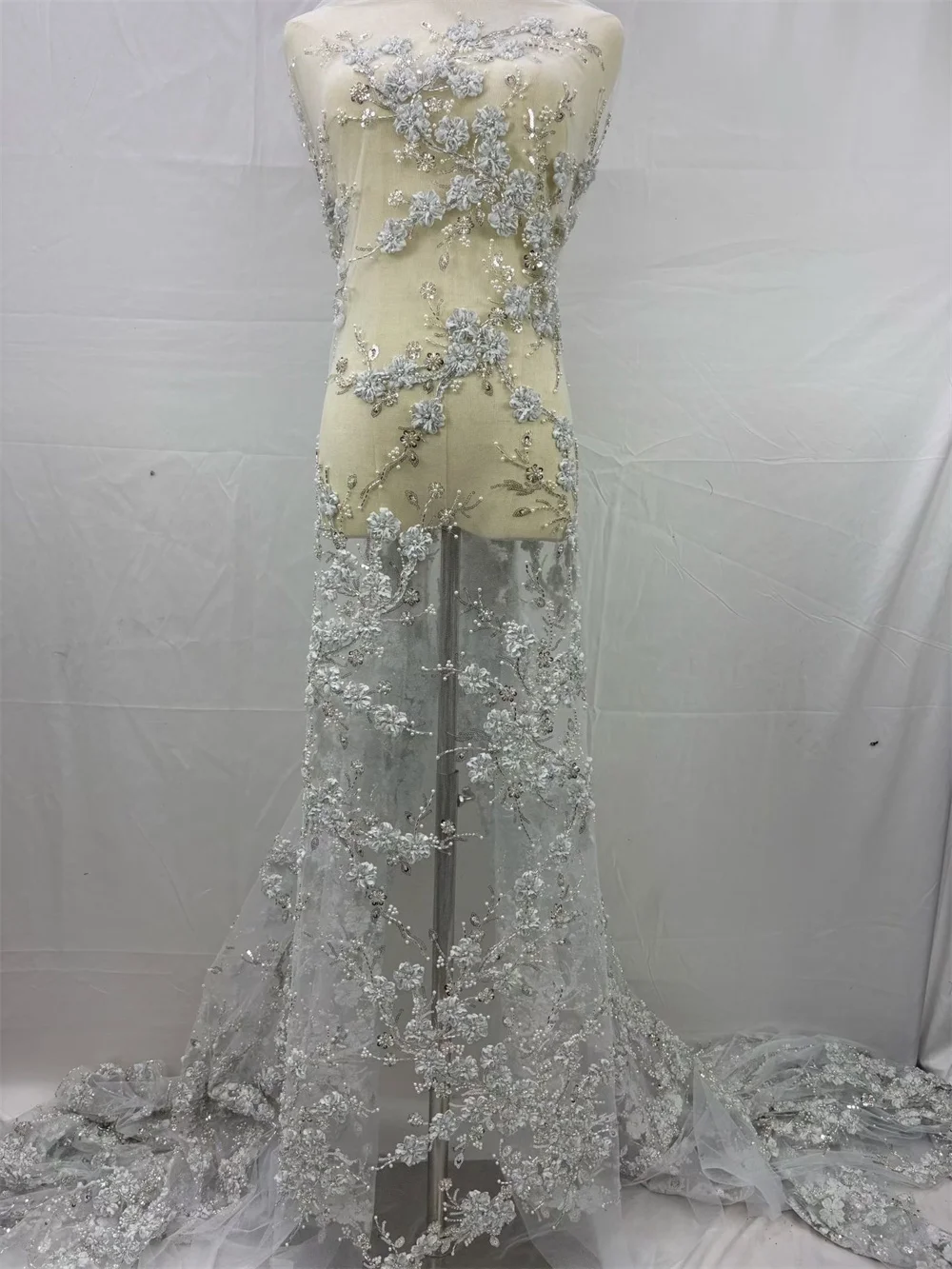 

Белая африканская кружевная ткань с бисером и пайетками, высококачественная, для свадебных нарядов, нигерийская, вышивка, французский тюль, для шитья G62-1